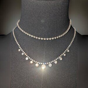 1950s Vintage Shepherd Hook Elegant Rhinestone Necklace Set